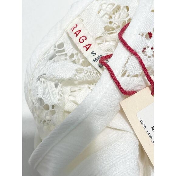 Raga Haley Dress Cold Shoulder Sheer Lace Frayed Mini Gypsy White Cutout Small - Picture 12 of 16